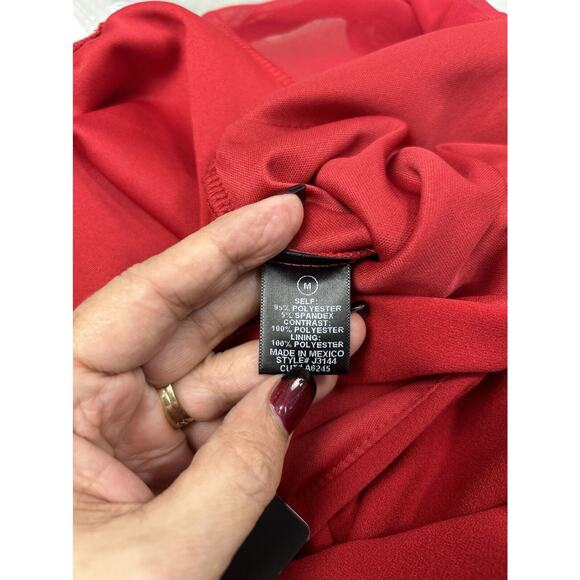 Fashion Nova Red Cold Shoulder Wide Leg Jumpsuit Belted Falling For Your Charm M - Picture 16 of 16